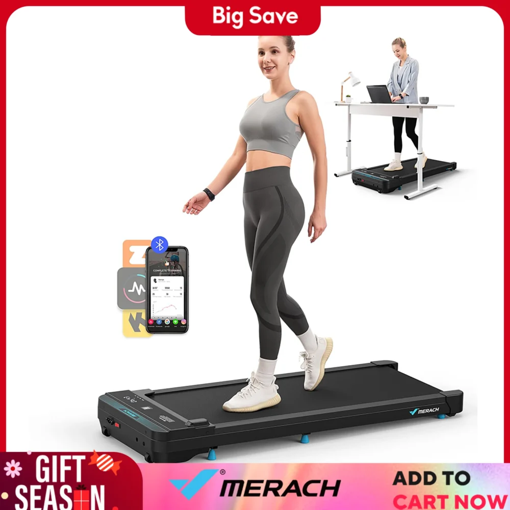 MERACH Walking Pad Small Treadmill for Home&Office Under Desk Treadmill with Max 3.8MPH 40 dB 2in1 Quiet Portable Mini Treadmill