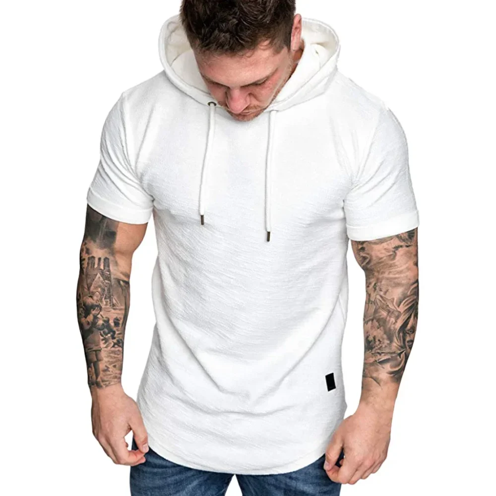 Sweatshirts Short Sleeve Men Hoodies Sweatshirt Casual Solid Color Man hoody For Male Hooded – Image 4