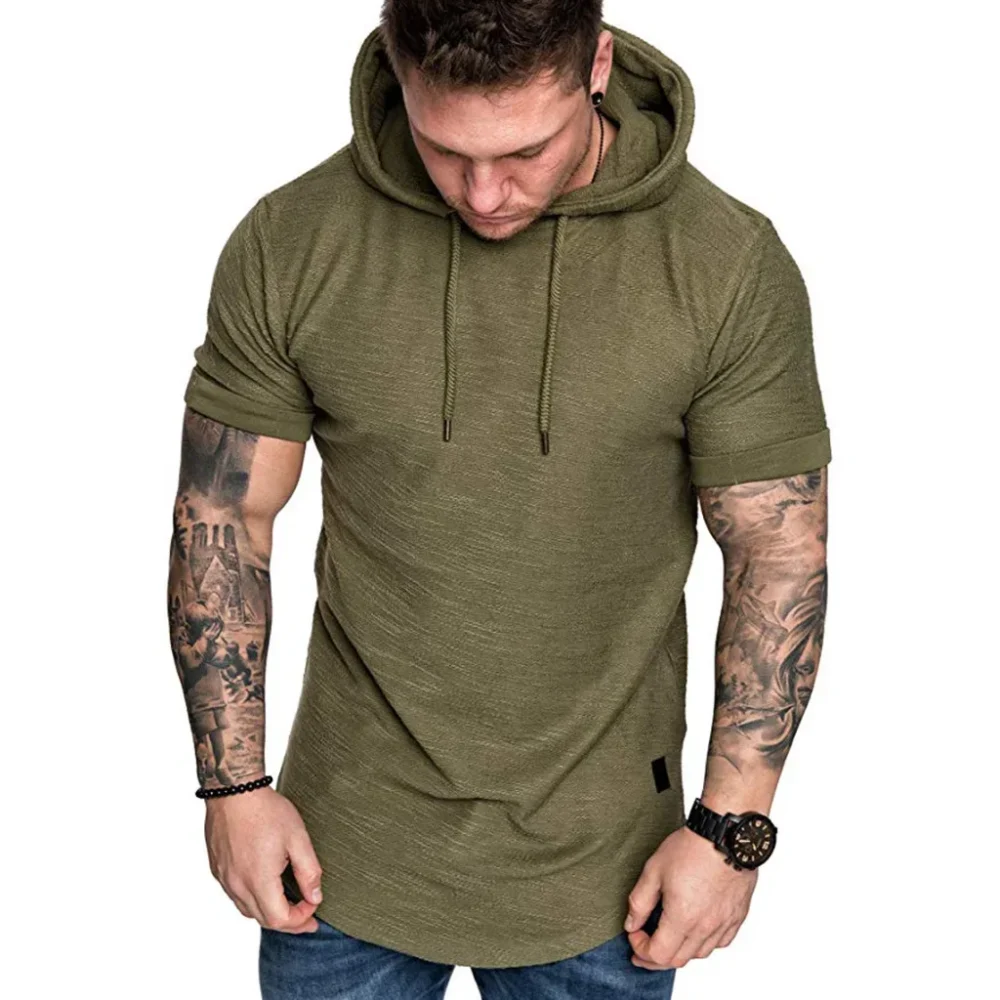 Sweatshirts Short Sleeve Men Hoodies Sweatshirt Casual Solid Color Man hoody For Male Hooded – Image 2
