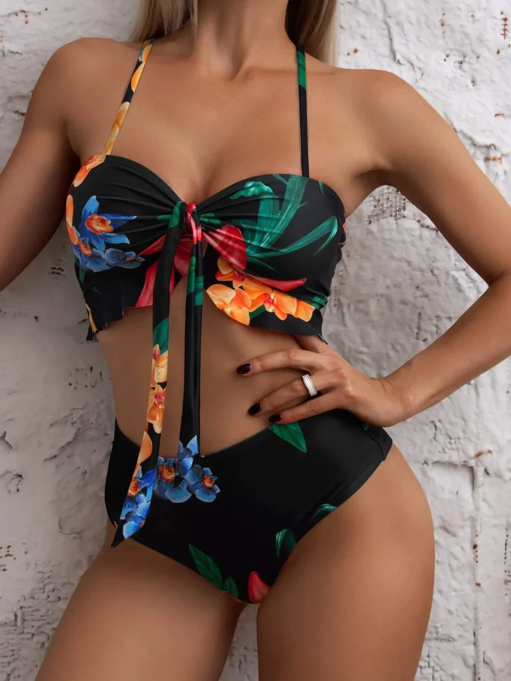 Msfilia Fashion Split Print Swimsuit Women's High Waist Triangle Bowknot Three Piece Bikini Sets Swimwear – Image 21