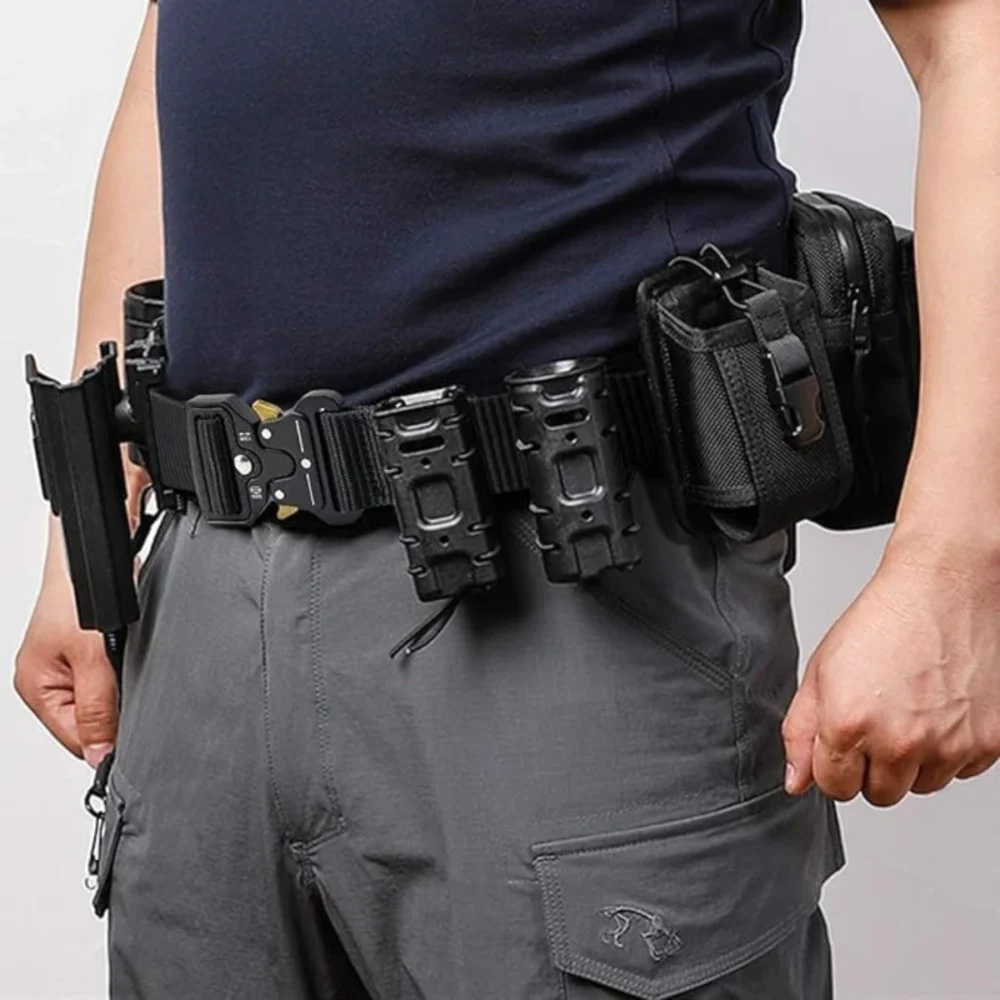 Plastic buckle tactical belt men's multifunctional military fan canvas belt outdoor faux nylon training waist belt – Image 9