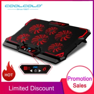 Gaming Laptop Cooler, 17 Inch, Six Fans, LED Display, Dual USB Ports